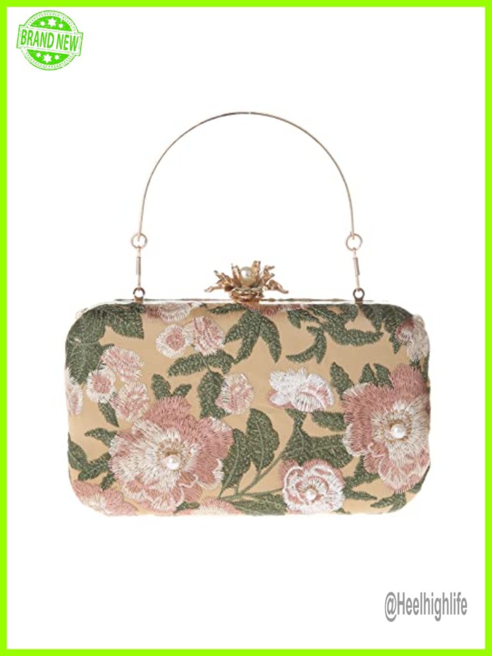 Vintage Floral Embroidery Silk Satin Clutch Evening Bag with Chain Strap